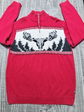 Chaps Red and White Half-Zip Knit Sweater